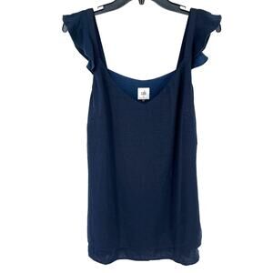 Cabi Handy Cami Ruffled Tank Top Womens Size Medium Navy Blue 5728